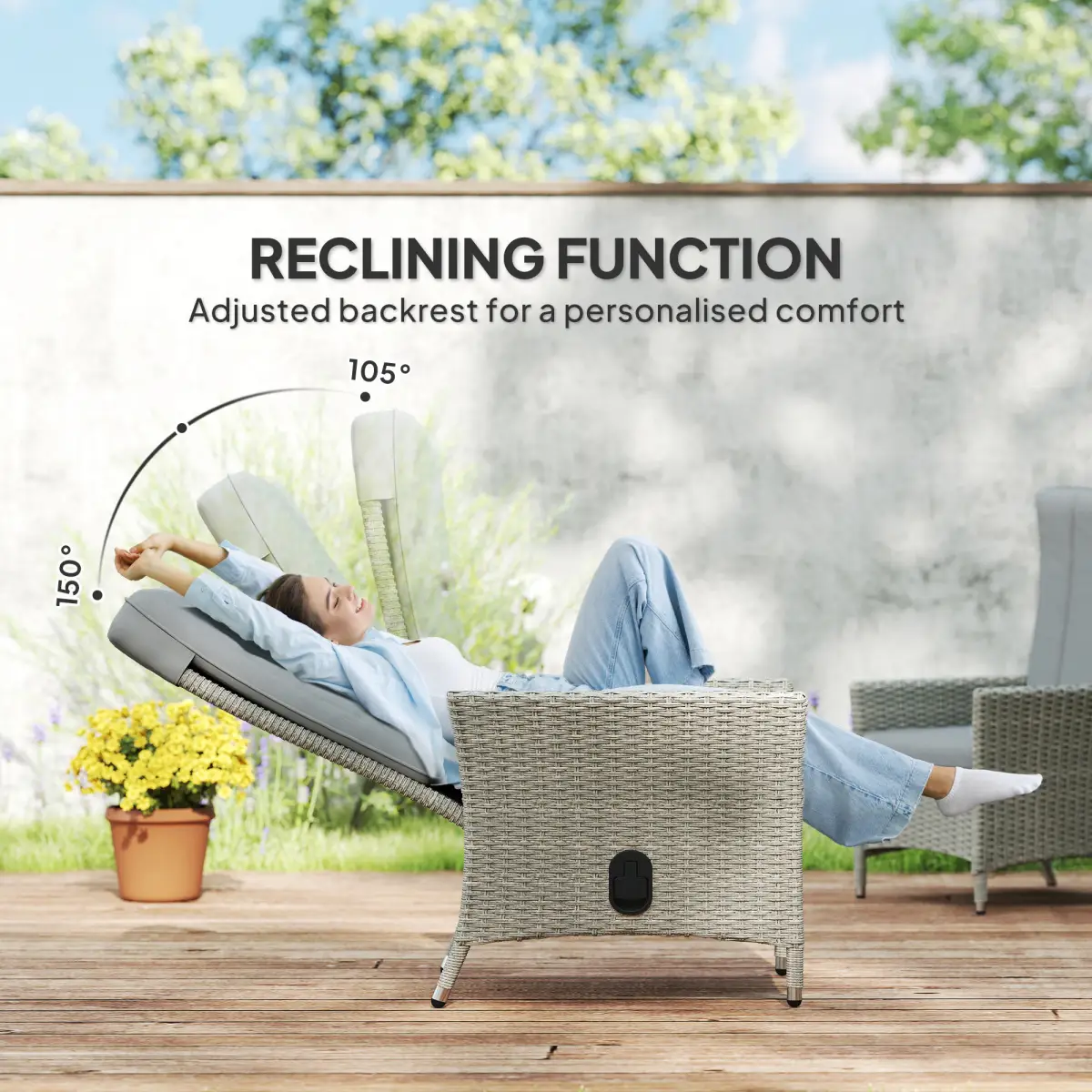 Outsunny Outsunny Rattan Garden Recliner Chair with Adjustable Backrest - Garden Chairs
