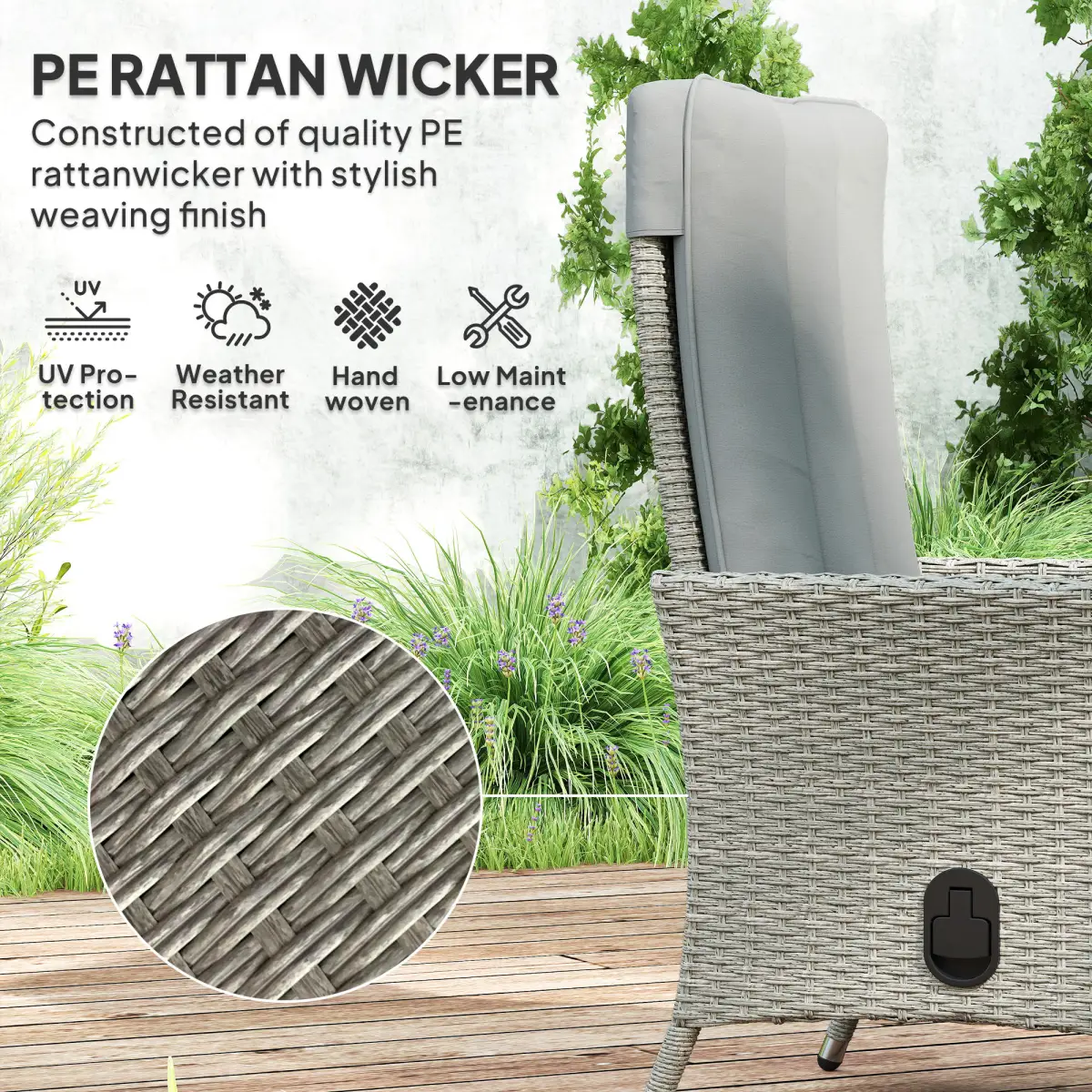 Outsunny Outsunny Rattan Garden Recliner Chair with Adjustable Backrest - Garden Chairs