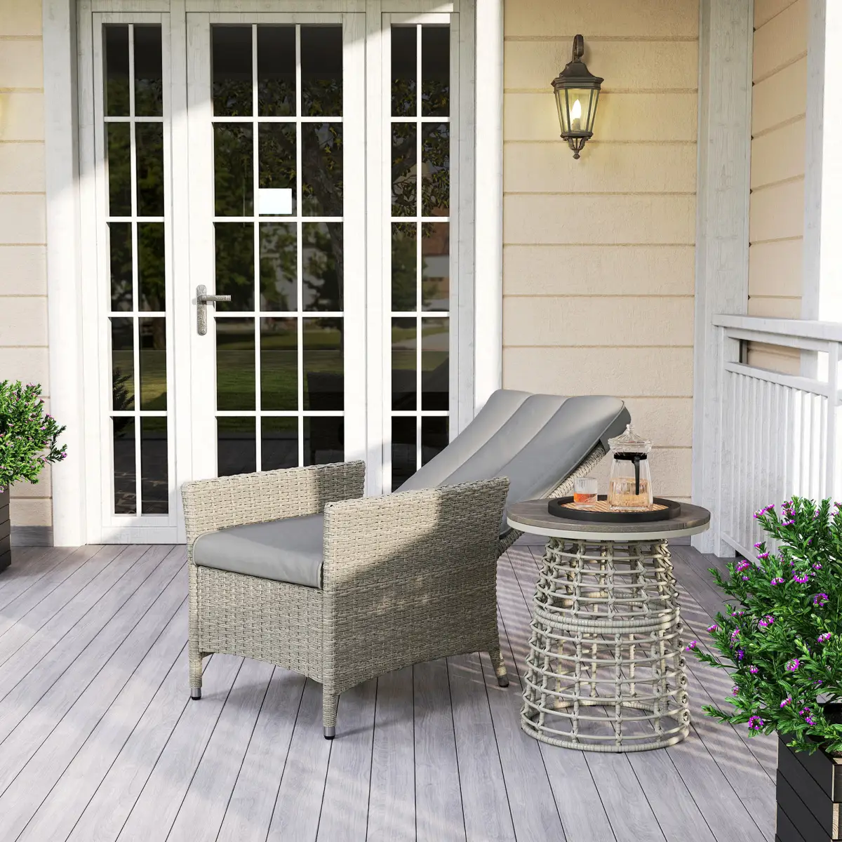Outsunny Outsunny Rattan Garden Recliner Chair with Adjustable Backrest - Garden Chairs