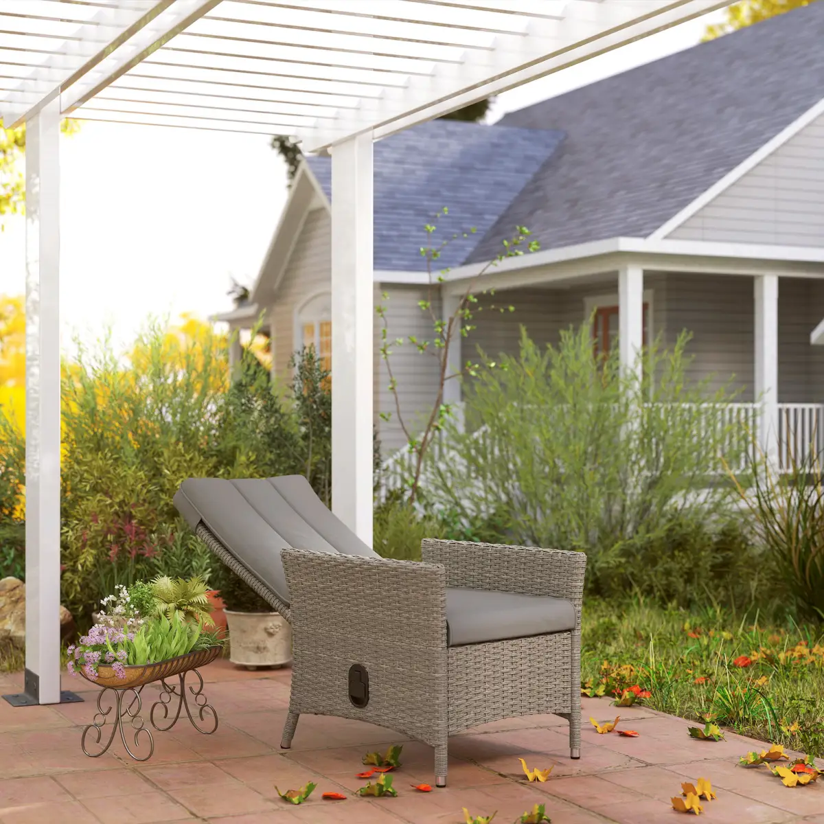 Outsunny Outsunny Rattan Garden Recliner Chair with Adjustable Backrest - Garden Chairs