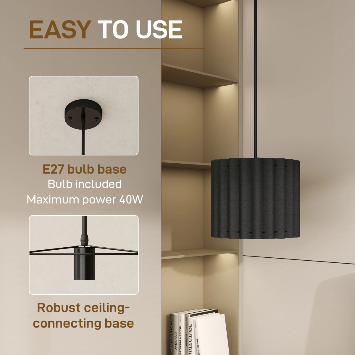 HOMCOM Linen Pendant Light Long Cord E27 Living Room Illumination With Soft Diffused Glow by HOMCOM