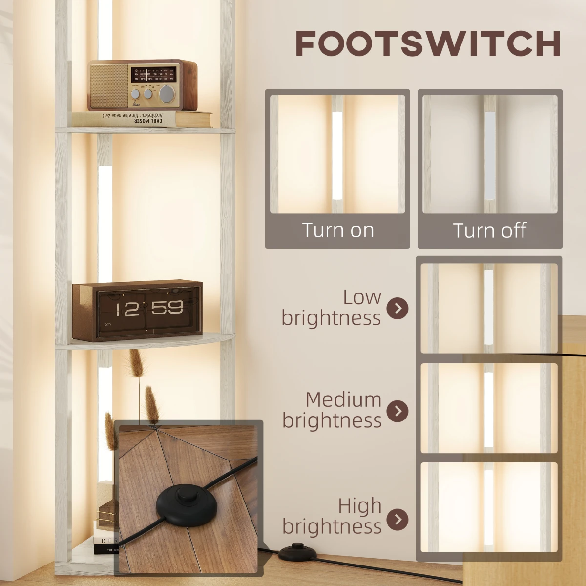 HOMCOM HOMCOM Corner Floor Lamp with Three Shelves and Dimmable Light - Lamp