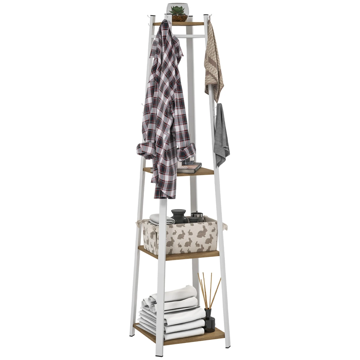 HOMCOM Homcom Clothes Rack With Storage Three Tier 8 Hooks Home - Wardrobe