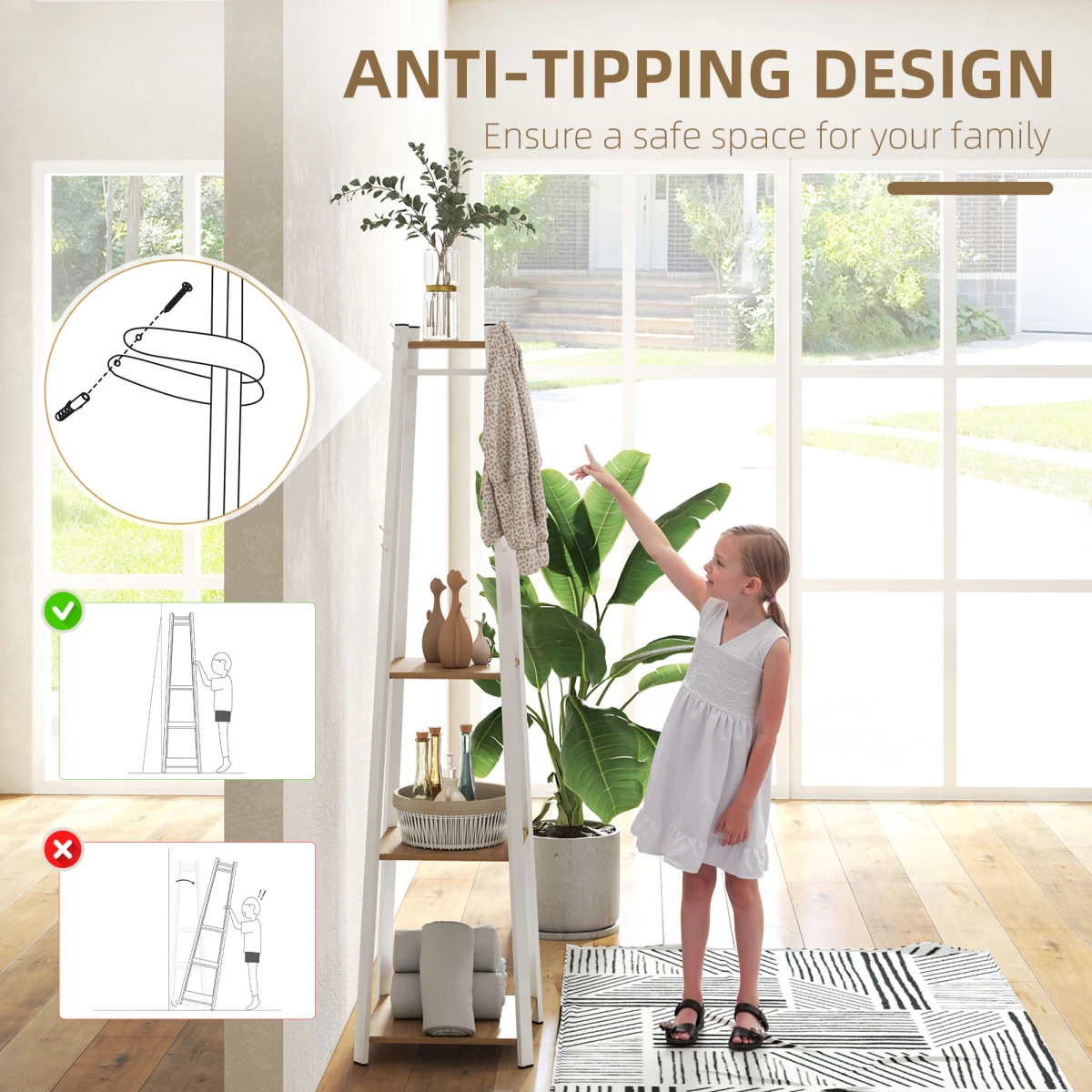 HOMCOM Homcom Clothes Rack With Storage Three Tier 8 Hooks Home - Wardrobe
