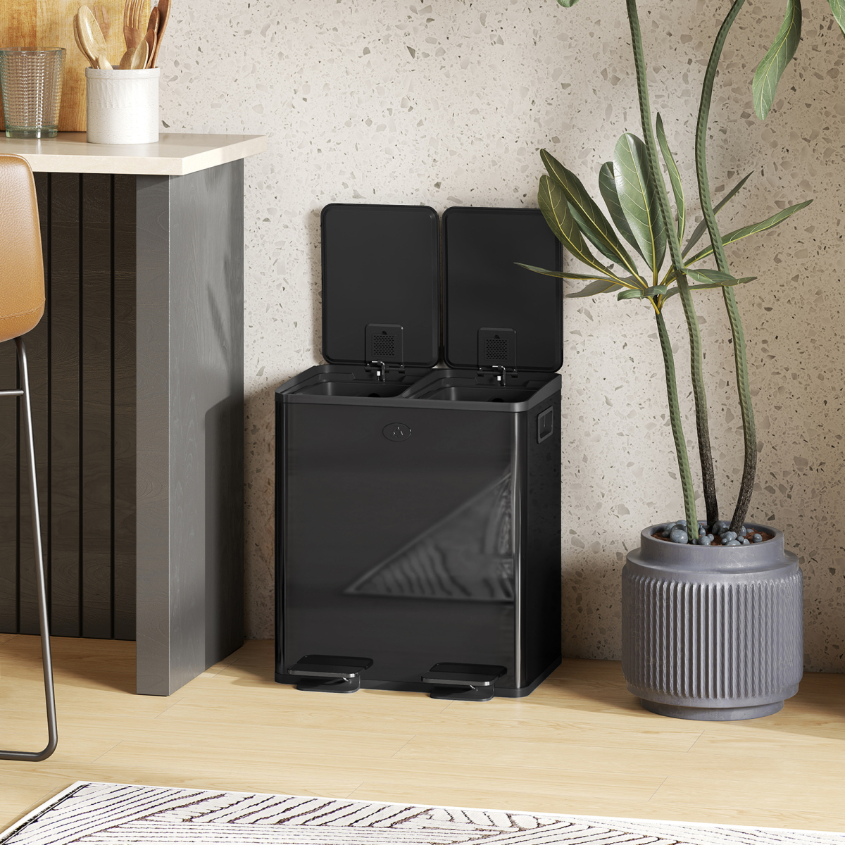 HOMCOM 2 x 20L Dual Kitchen Bin Pedal Bin for Recycling and Waste - from HOMCOM
