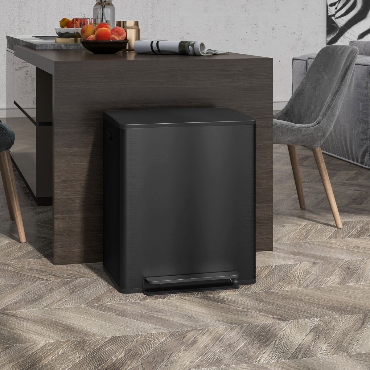 HOMCOM 2 x 25L Double Kitchen Bin, Pedal Bin with Soft-Close Lid - from HOMCOM