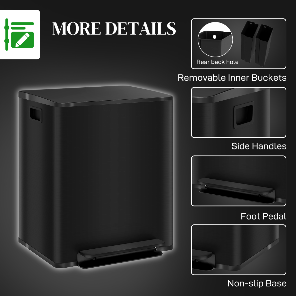 HOMCOM 2 x 25L Double Kitchen Bin, Pedal Bin with Soft-Close Lid - from HOMCOM