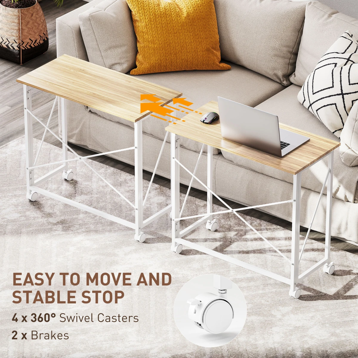 HOMCOM HOMCOM Folding Desk On Wheels Writing Table With Brakes For Home Office And Study - Desk