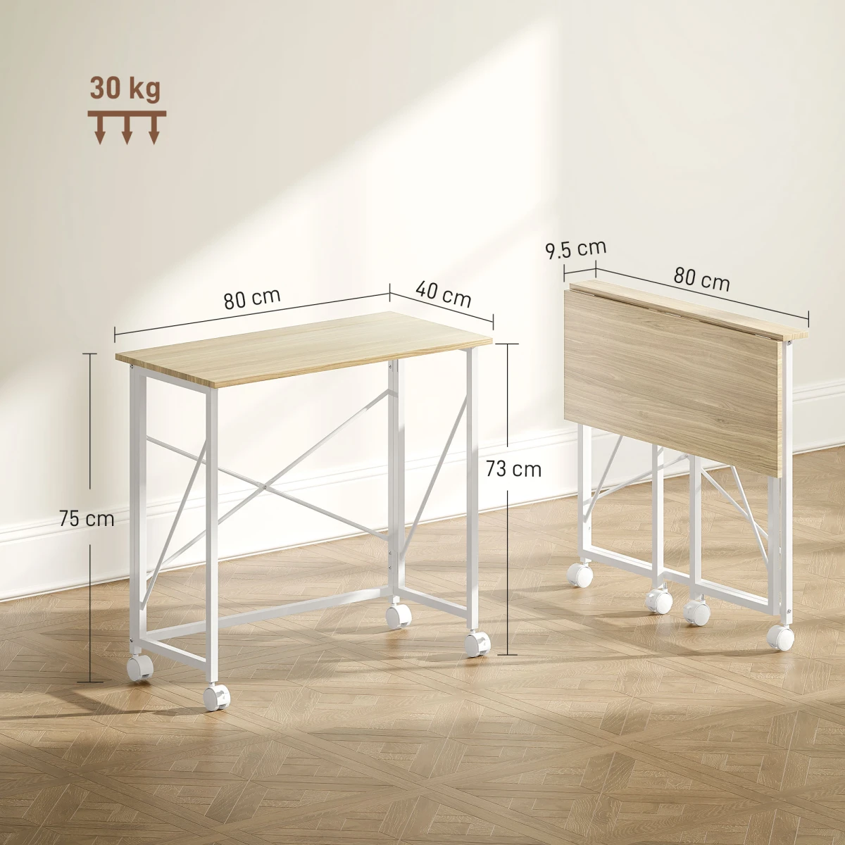 HOMCOM HOMCOM Folding Desk On Wheels Writing Table With Brakes For Home Office And Study - Desk