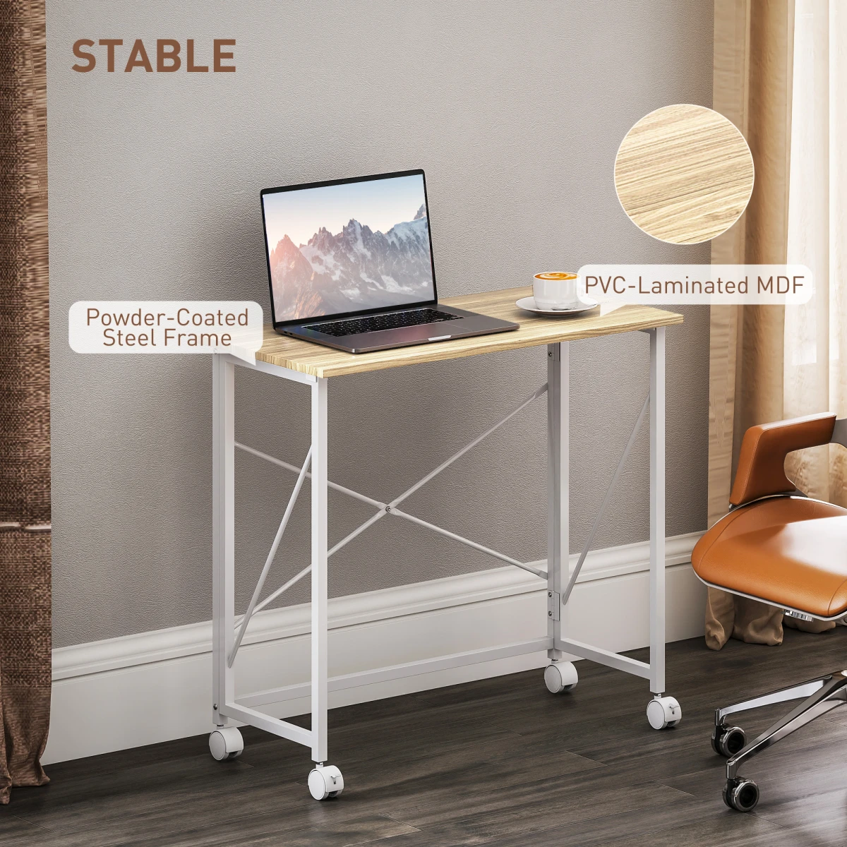 HOMCOM HOMCOM Folding Desk On Wheels Writing Table With Brakes For Home Office And Study - Desk