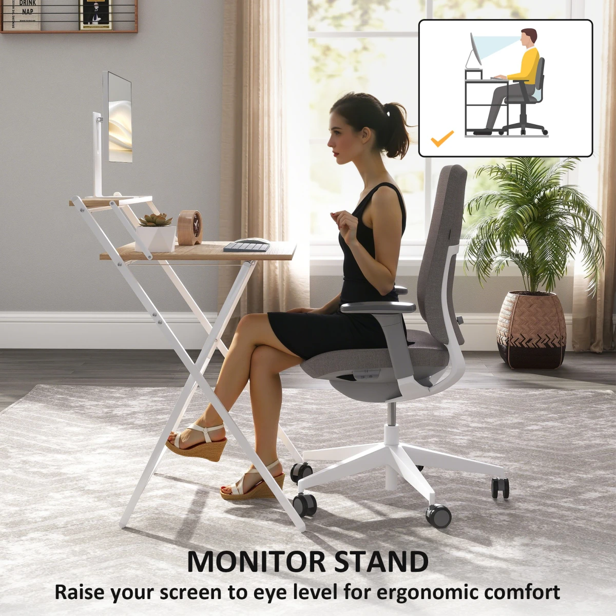 HOMCOM Folding Computer Desk 70 cm With Monitor Shelf Space Saving Design For Small Rooms And Apartments by HOMCOM