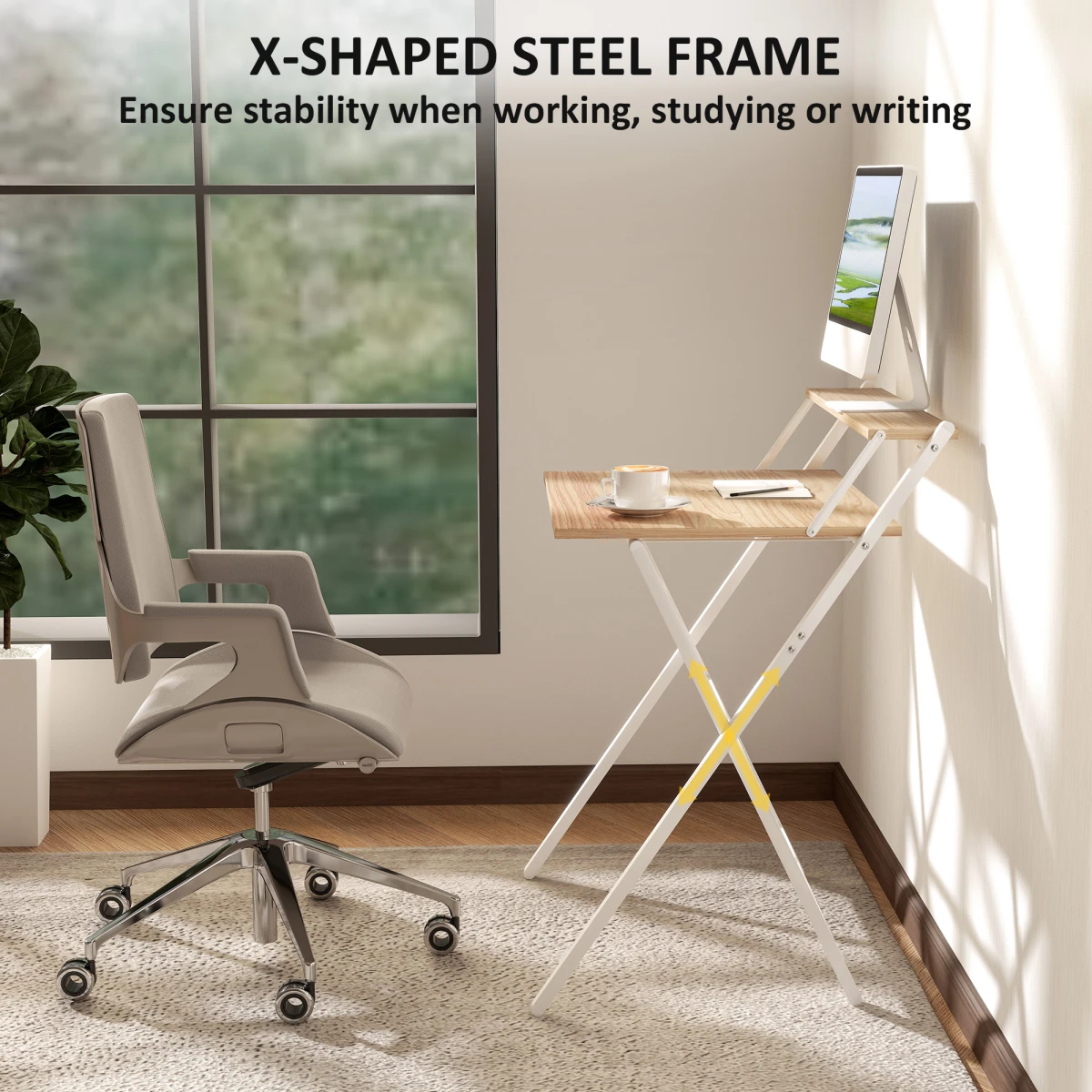 HOMCOM Folding Computer Desk 70 cm With Monitor Shelf Space Saving Design For Small Rooms And Apartments by HOMCOM
