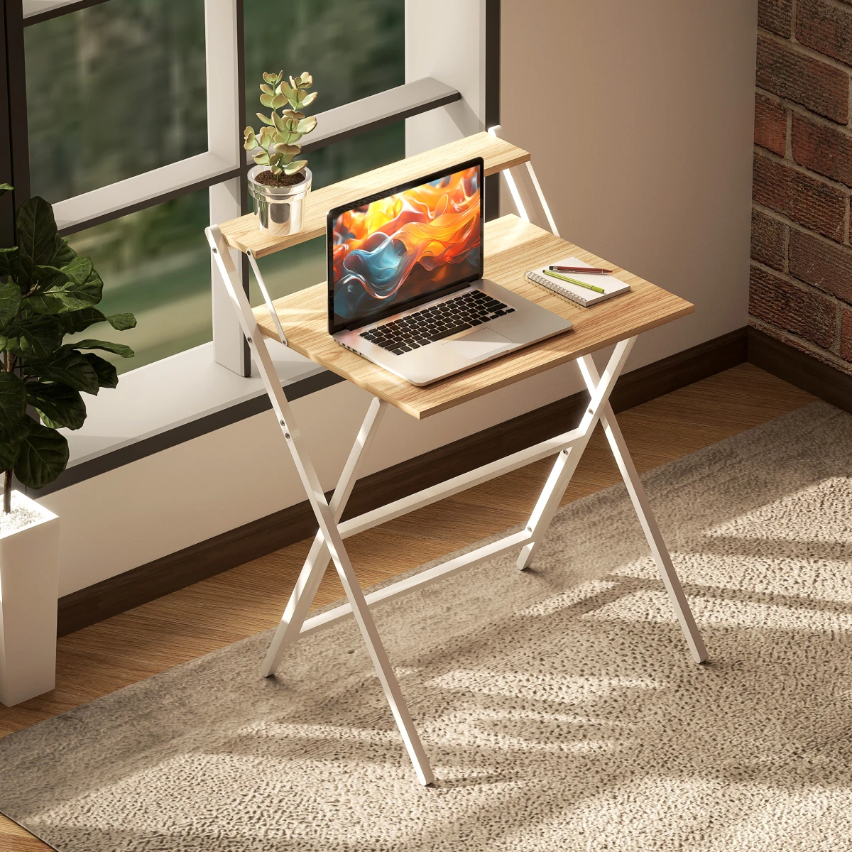 HOMCOM Folding Computer Desk 70 cm With Monitor Shelf Space Saving Design For Small Rooms And Apartments by HOMCOM