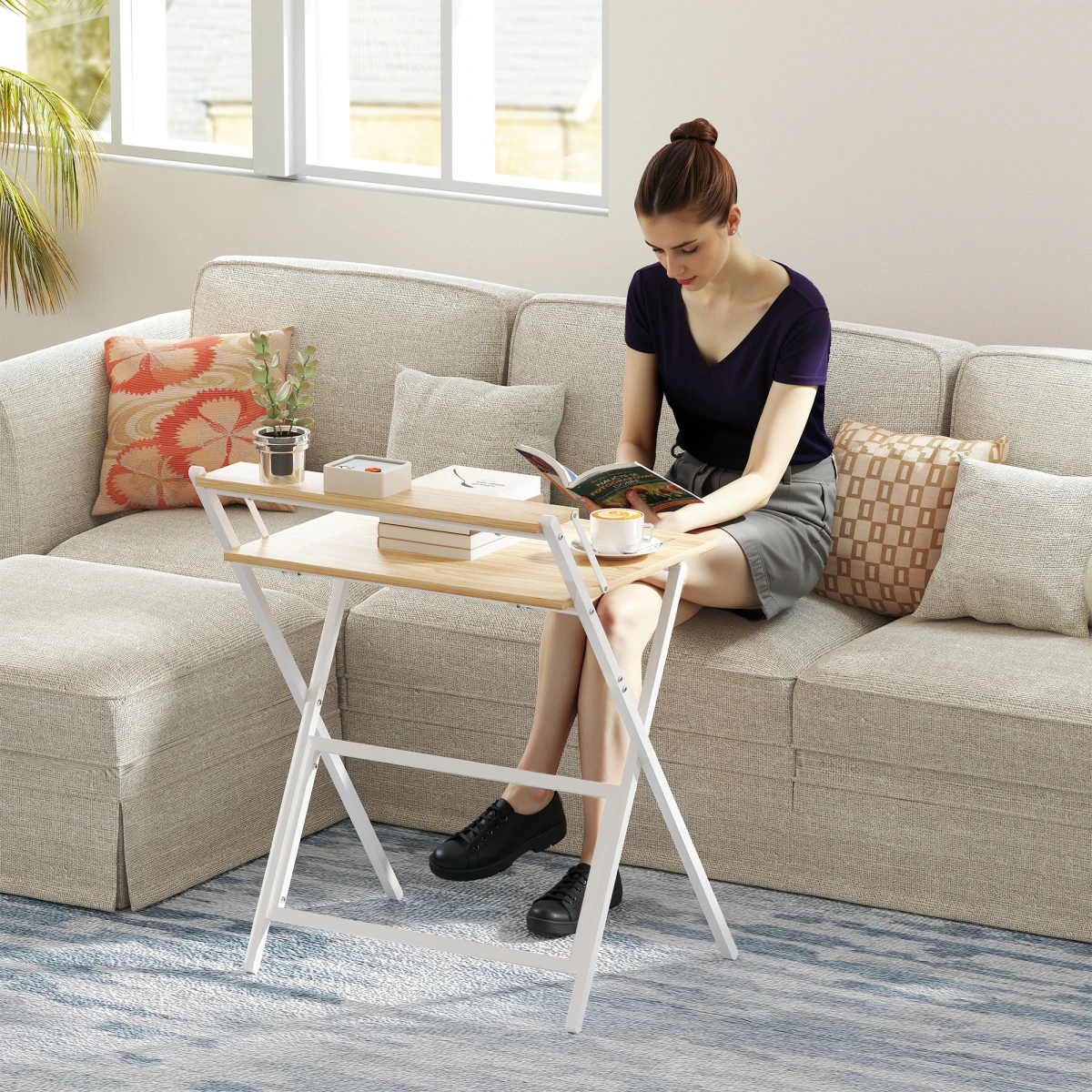 HOMCOM Folding Computer Desk 70 cm With Monitor Shelf Space Saving Design For Small Rooms And Apartments by HOMCOM