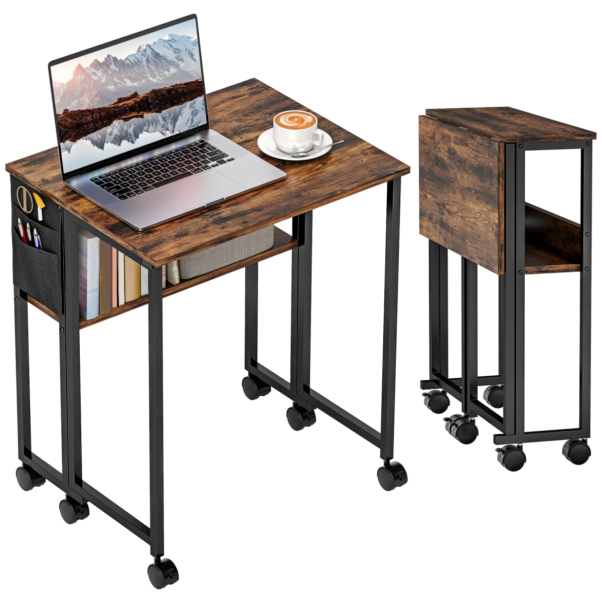 HOMCOM Foldable Computer Desk 63cm on Wheels with Drop Leaf for Small Spaces Home Office by HOMCOM