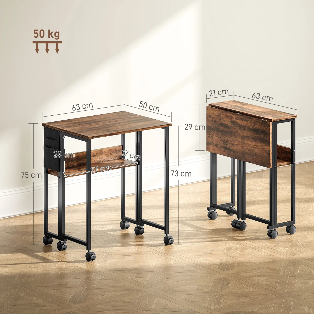 HOMCOM Foldable Computer Desk 63cm on Wheels with Drop Leaf for Small Spaces Home Office by HOMCOM