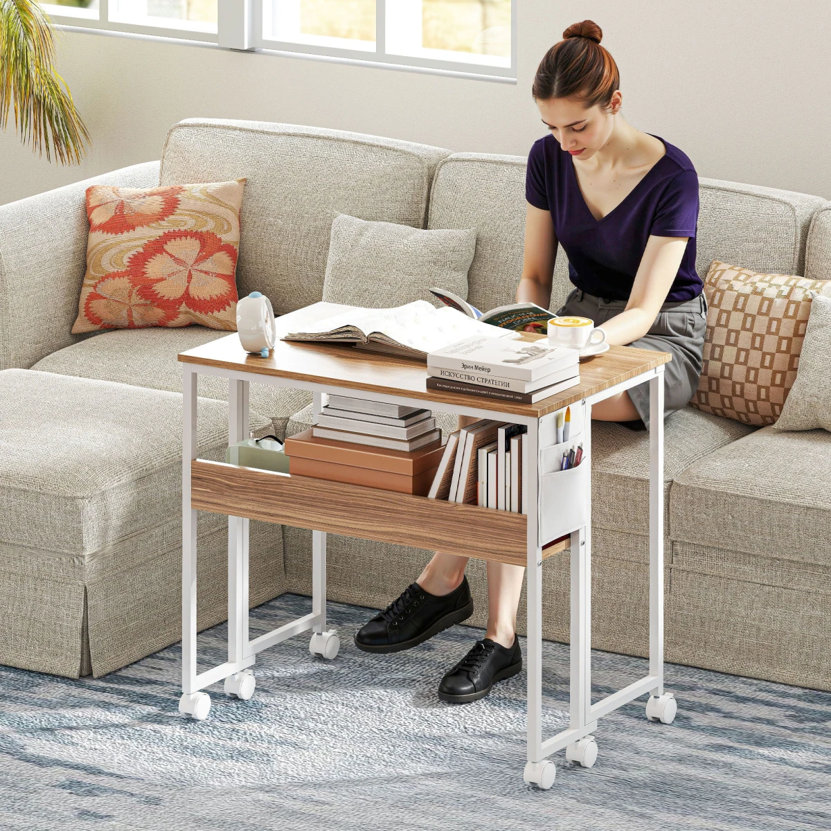 HOMCOM HOMCOM Foldable Computer Desk 80cm Wide On Wheels with Drop Leaf and Storage Shelf for Small Spaces - Desk