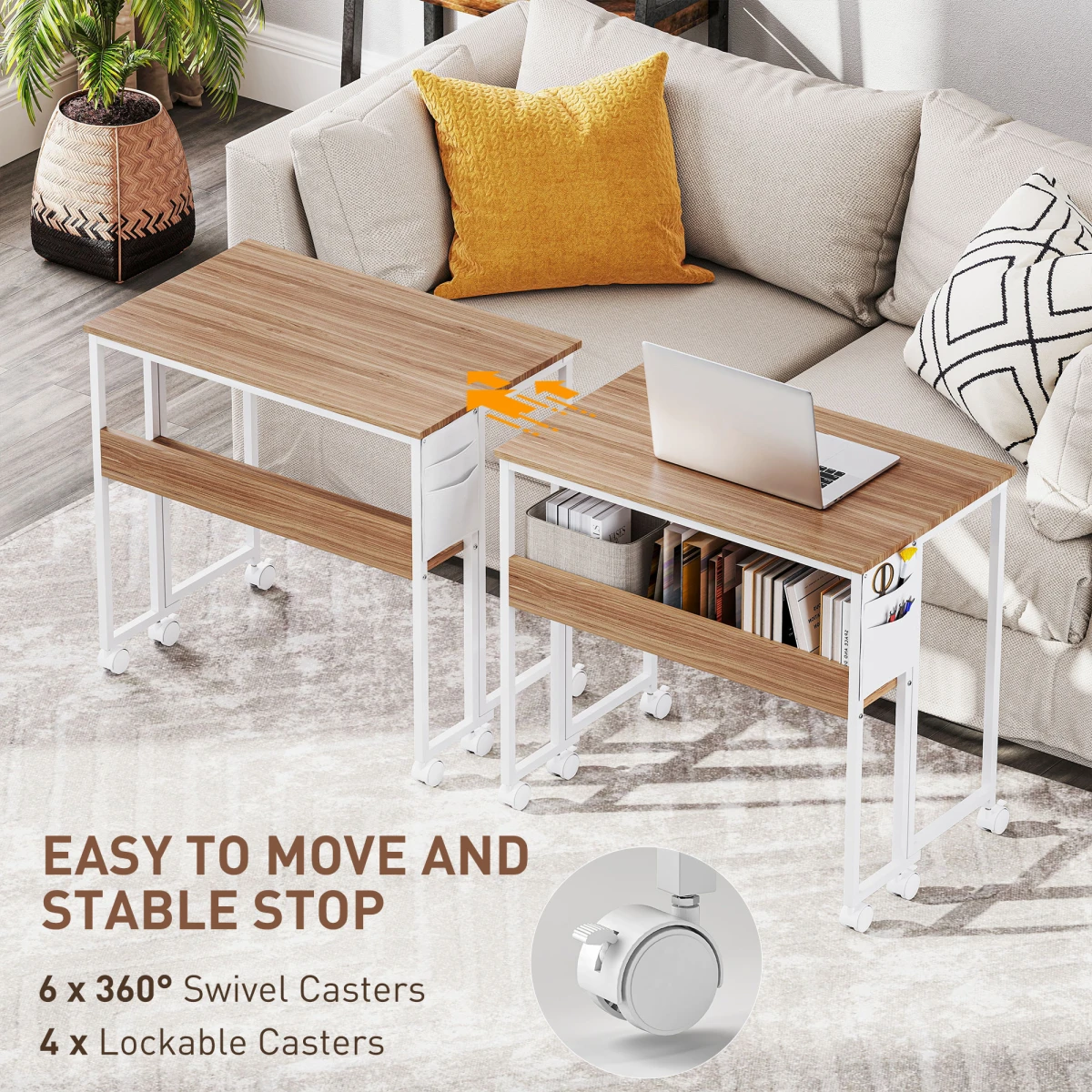 HOMCOM HOMCOM Foldable Computer Desk 80cm Wide On Wheels with Drop Leaf and Storage Shelf for Small Spaces - Desk