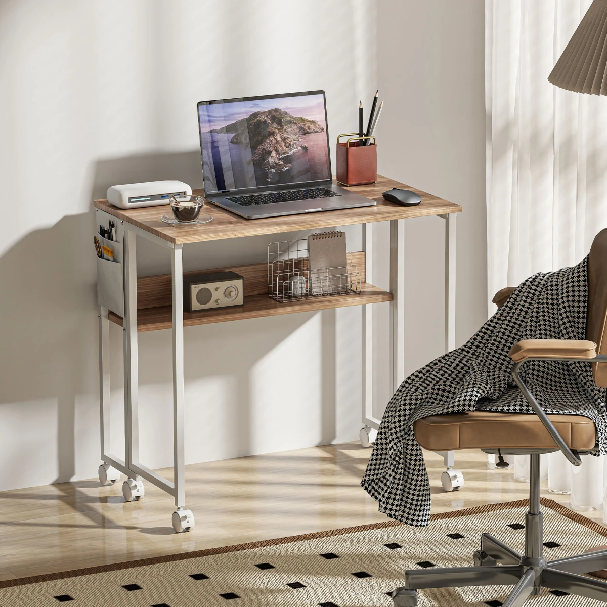 HOMCOM Foldable Computer Desk 80cm Wide On Wheels with Drop Leaf and Storage Shelf for Small Spaces by HOMCOM
