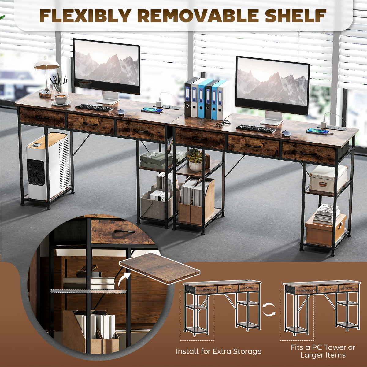 HOMCOM HOMCOM Computer Writing Desk Full Size Built In Charging Station with Drawers and Shelves for Home Office - Desk