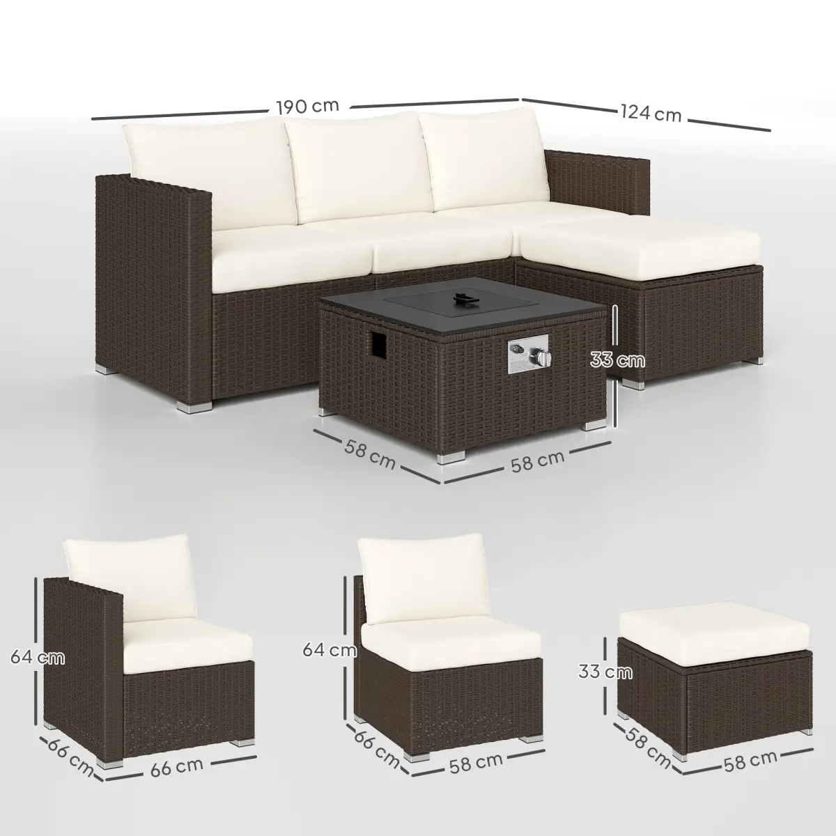 Outsunny Outsunny 4 Seater Rattan Sofa Set with Footstool Thick Cushions - Garden Sofa Sets