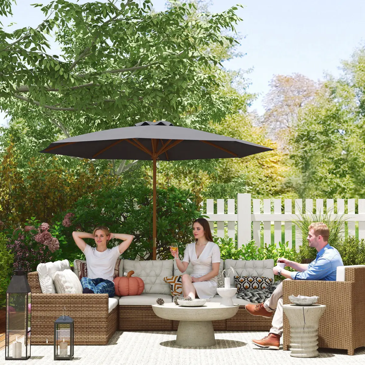 Outsunny Outsunny Wooden Garden Parasol with Rope Pulley Mechanism - Parasol