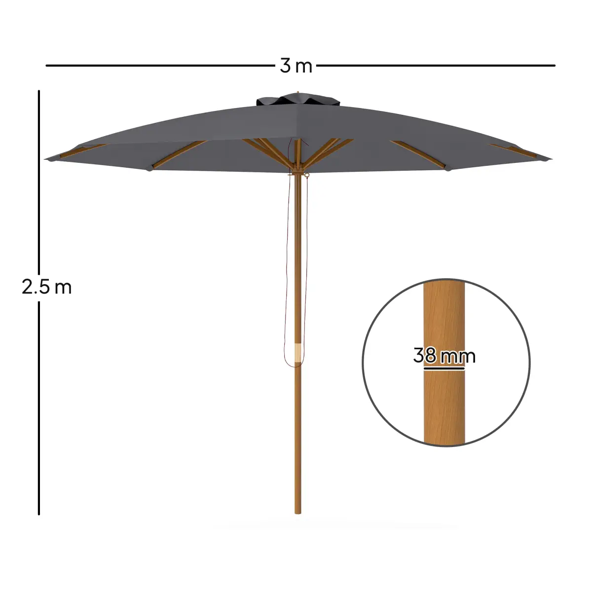Outsunny Outsunny Wooden Garden Parasol with Rope Pulley Mechanism - Parasol