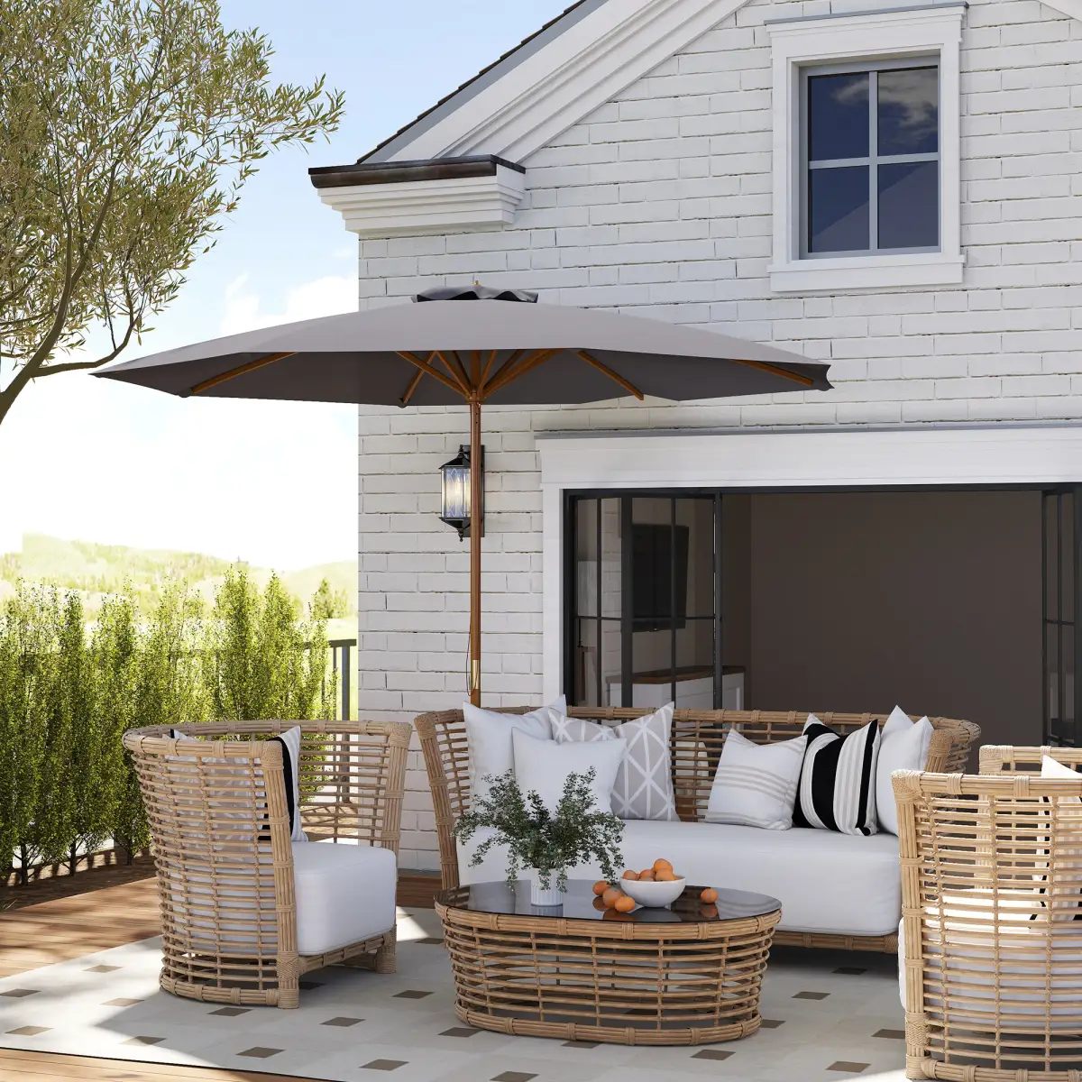 Outsunny Outsunny Wooden Garden Parasol with Rope Pulley Mechanism - Parasol
