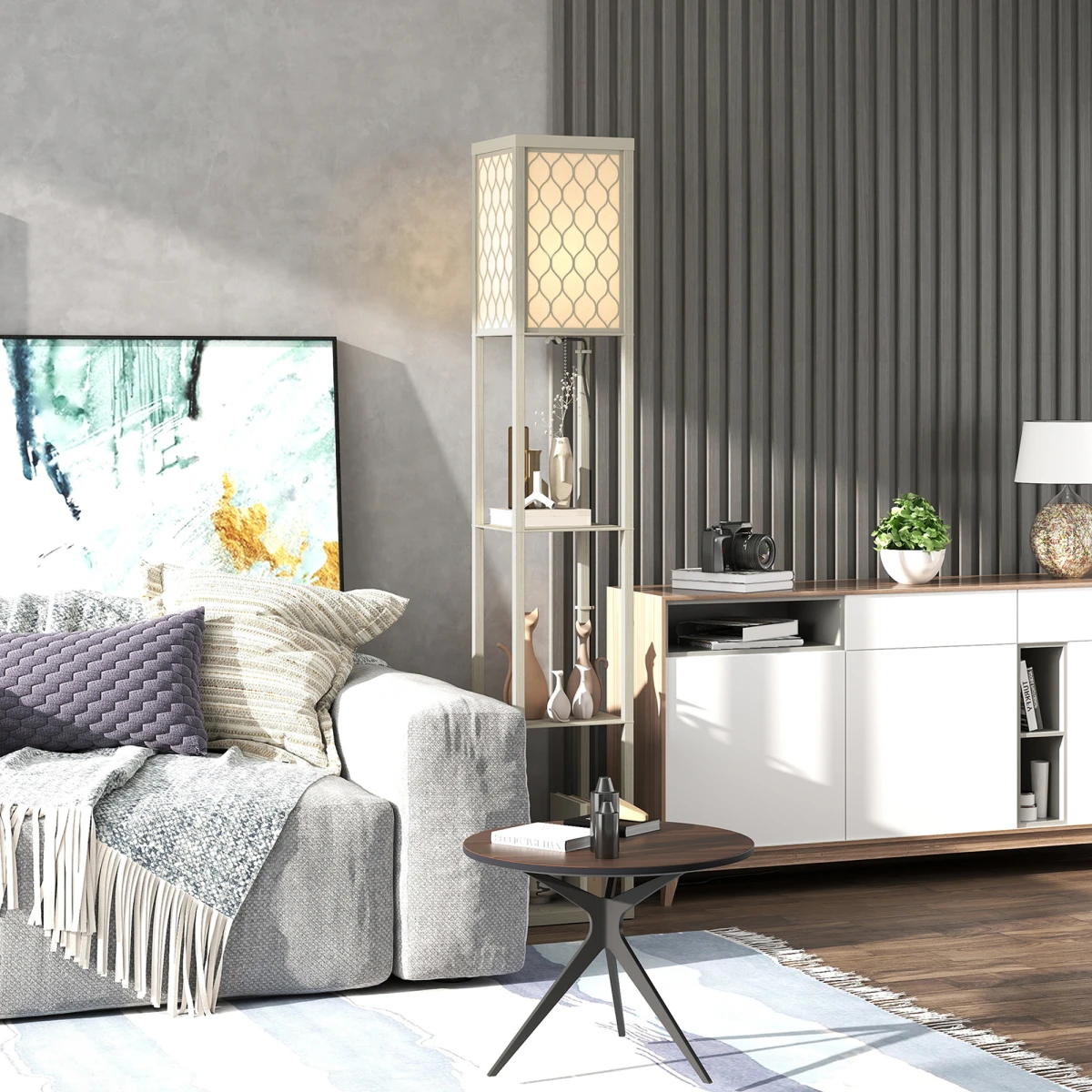HOMCOM HOMCOM Modern Floor Lamp with Three Shelves for Space Savers - Lamp