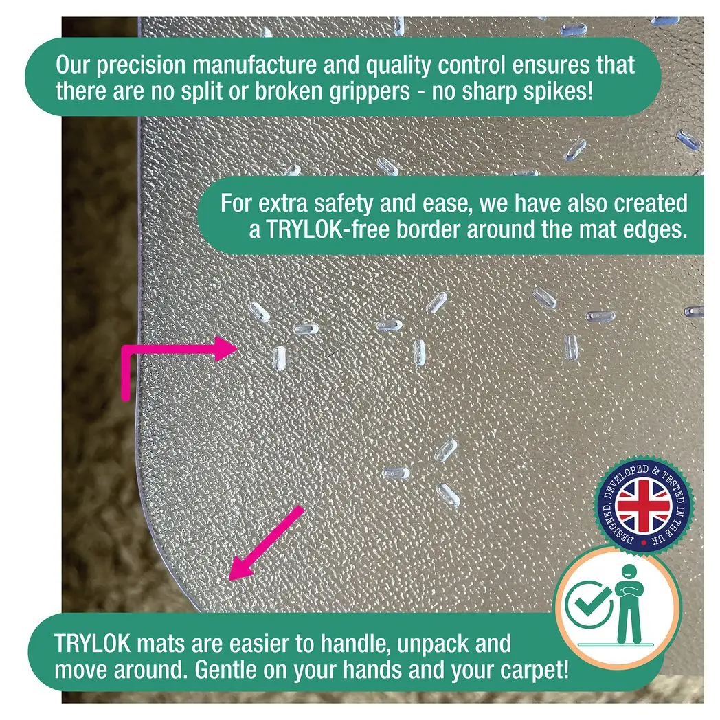 Floortex Cleartex TrYlok PVC Chair Mat for Low Pile Carpets up to 6mm - Office Mats