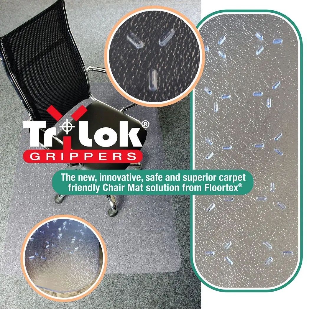 Floortex Cleartex TrYlok PVC Chair Mat for Low Pile Carpets up to 6mm - Office Mats