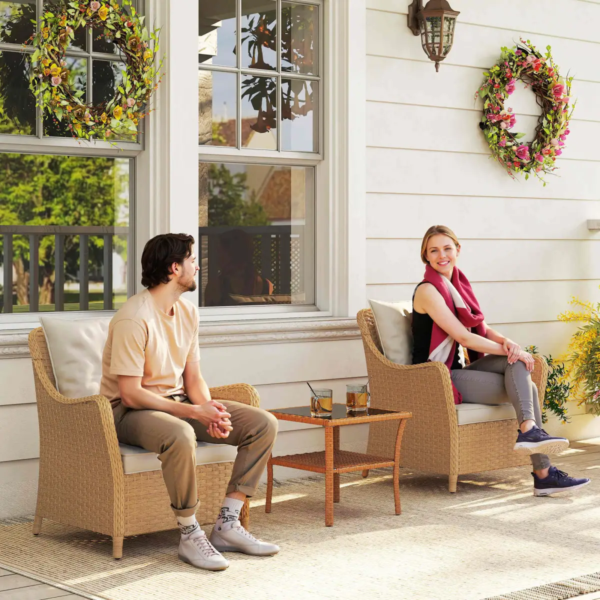 Outsunny Outsunny 2 Pieces Rattan Garden Chairs, Cushioned Rattan Chairs - Garden Chairs