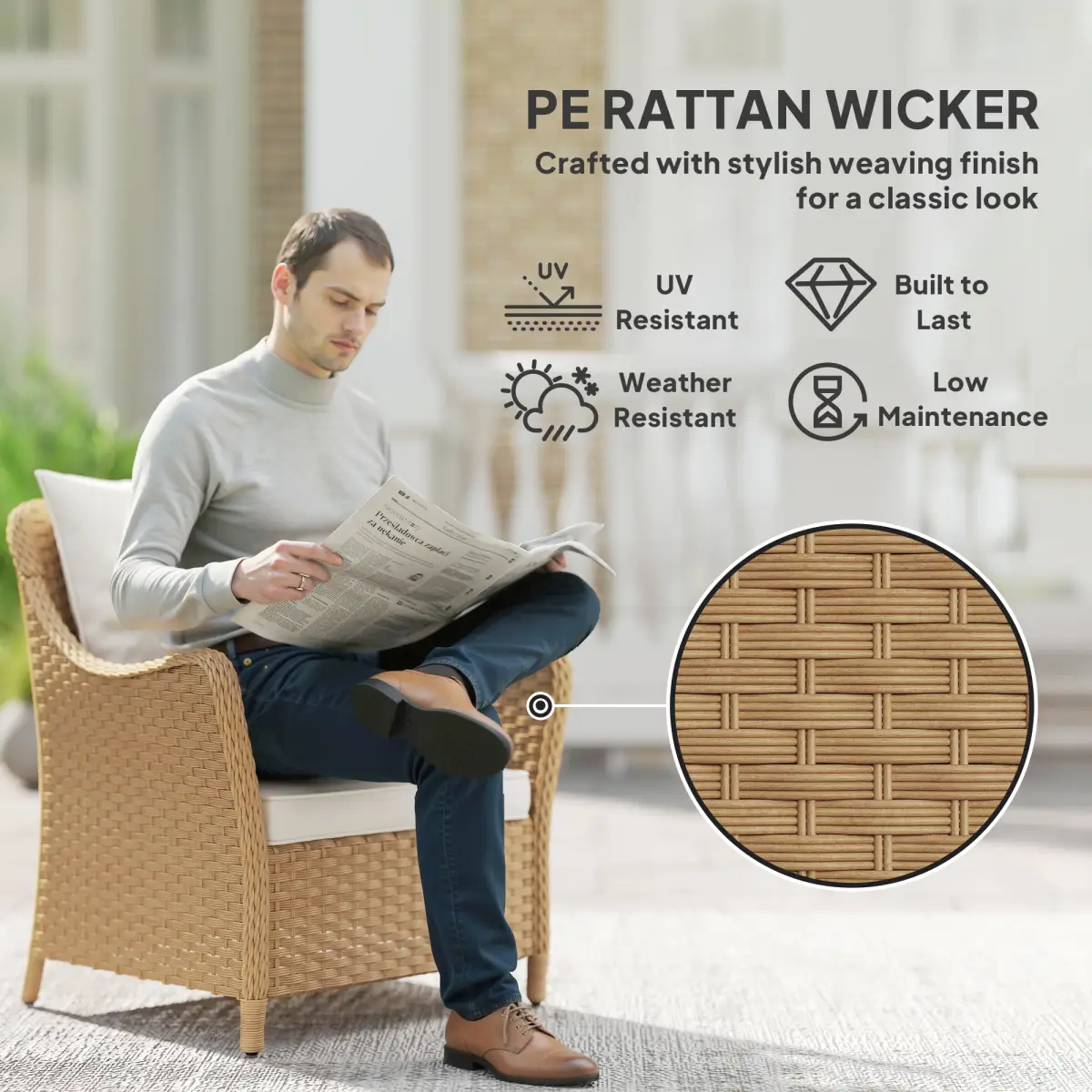 Outsunny Outsunny 2 Pieces Rattan Garden Chairs, Cushioned Rattan Chairs - Garden Chairs