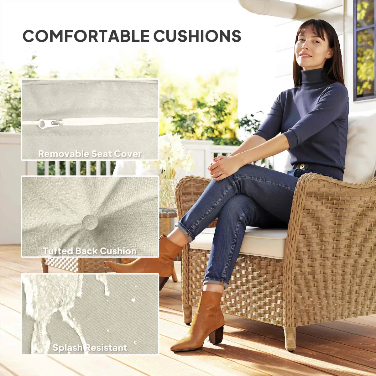 Outsunny Outsunny 2 Pieces Rattan Garden Chairs, Cushioned Rattan Chairs - Garden Chairs