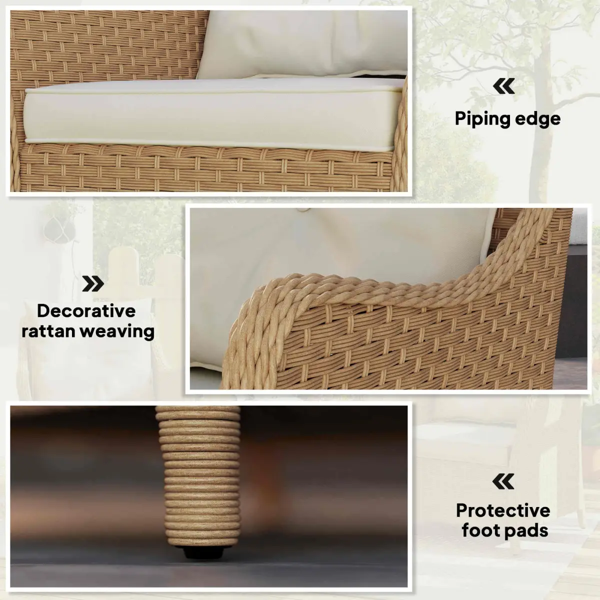 Outsunny Outsunny 2 Pieces Rattan Garden Chairs, Cushioned Rattan Chairs - Garden Chairs