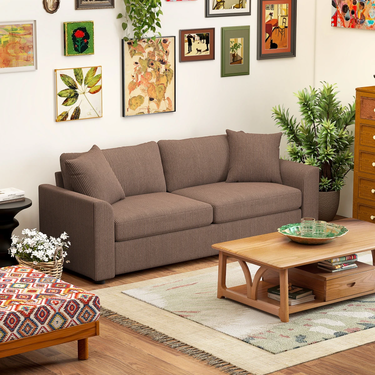 HOMCOM 212cm Sofa JumboCord SpringCushion Living Room by HOMCOM