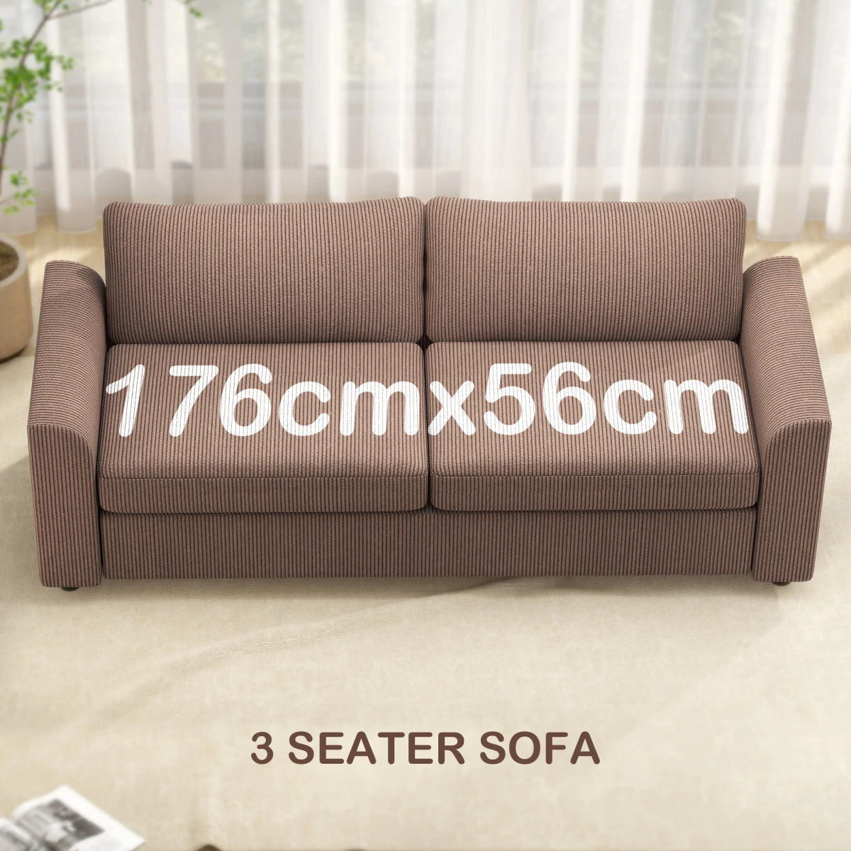 HOMCOM 212cm Sofa JumboCord SpringCushion Living Room by HOMCOM