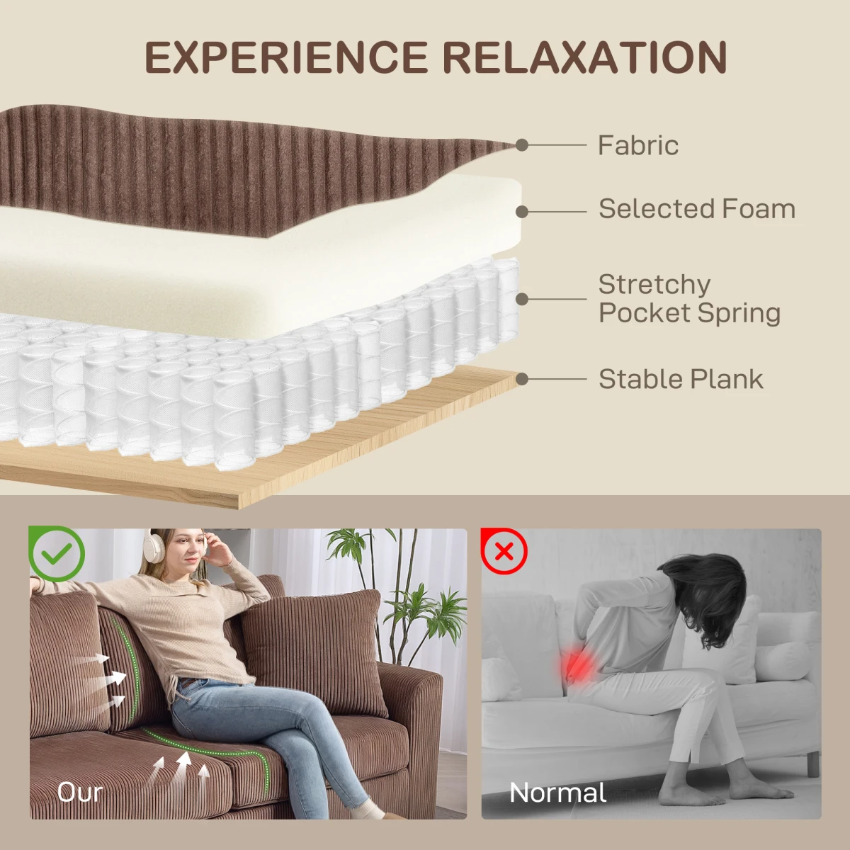HOMCOM 212cm Sofa JumboCord SpringCushion Living Room by HOMCOM