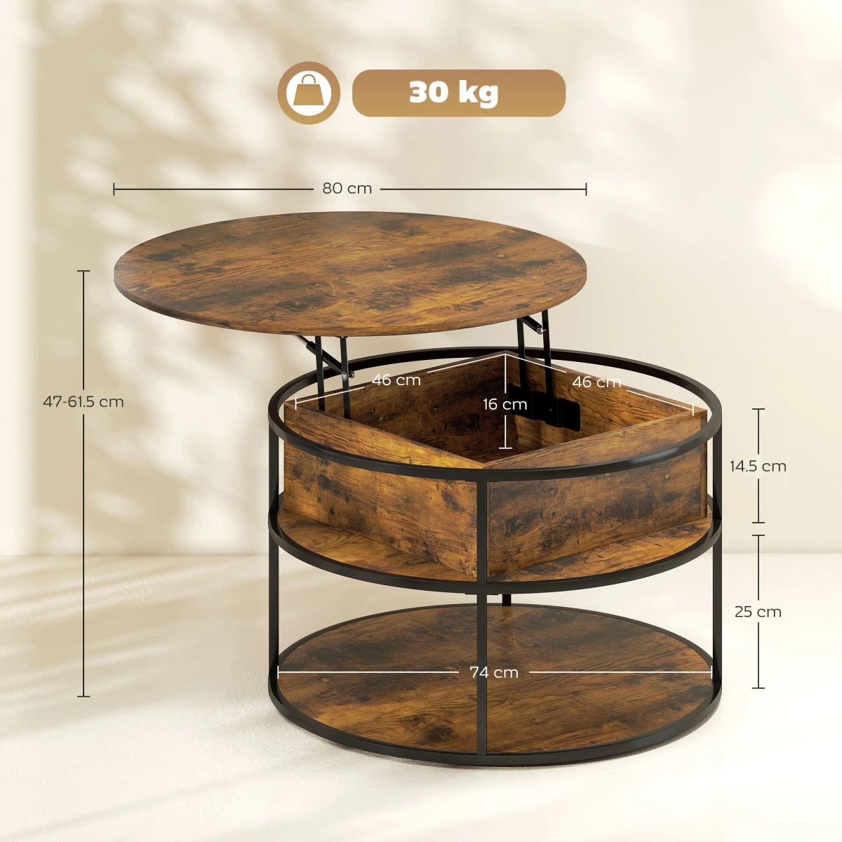 HOMCOM Lift Top Round Coffee Table With Hidden Storage Brown Finish For Small Living Rooms by HOMCOM