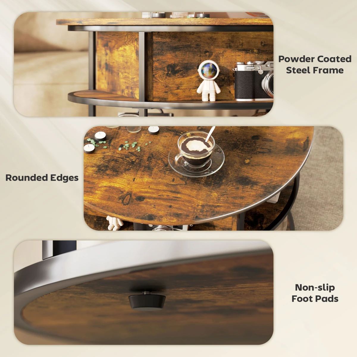 HOMCOM Lift Top Round Coffee Table With Hidden Storage Brown Finish For Small Living Rooms by HOMCOM