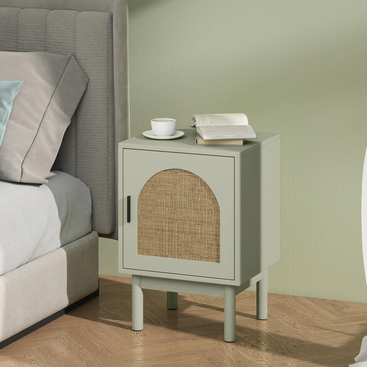 HOMCOM Bedside Table 18x14x28in Rattan Arch Door by HOMCOM