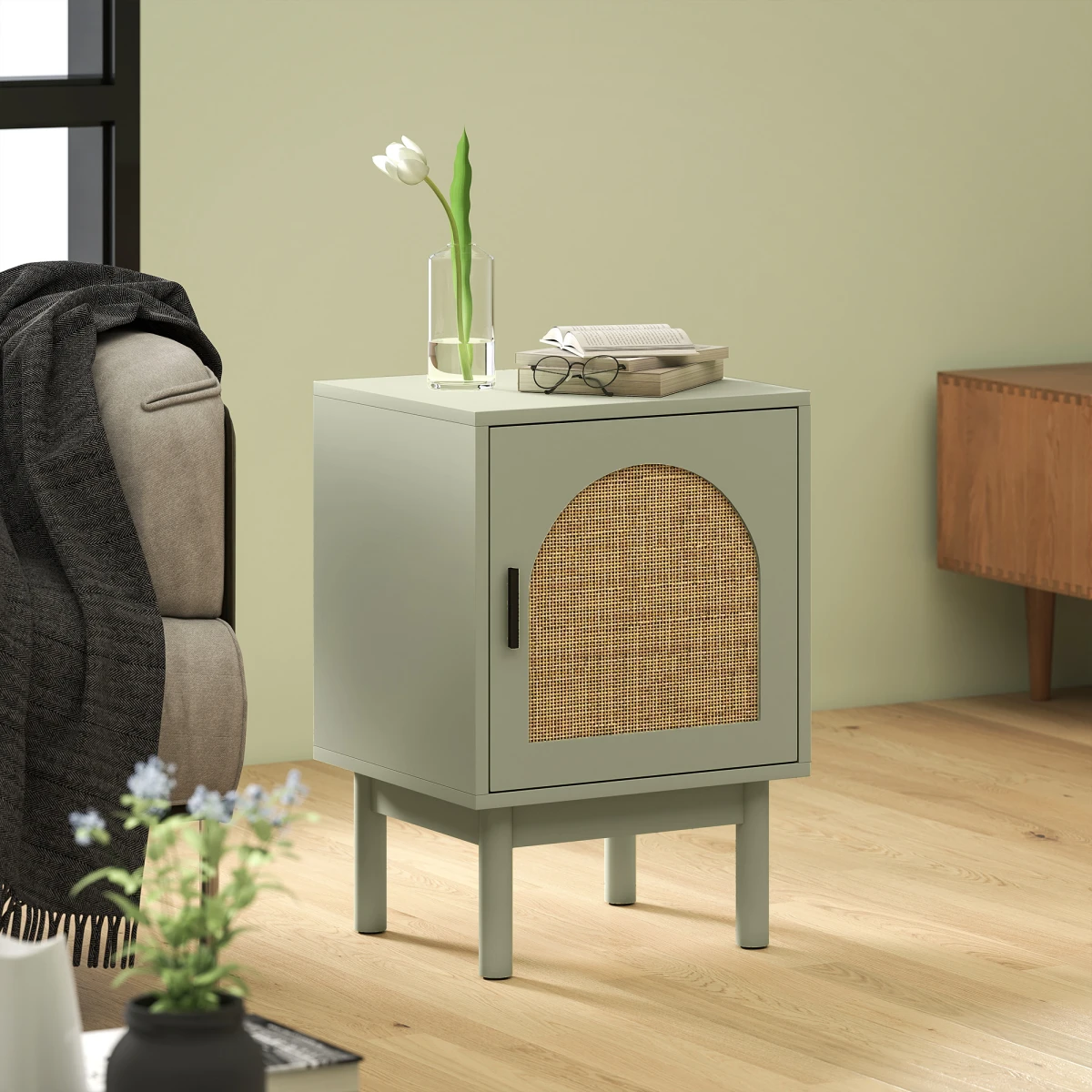 HOMCOM Bedside Table 18x14x28in Rattan Arch Door by HOMCOM