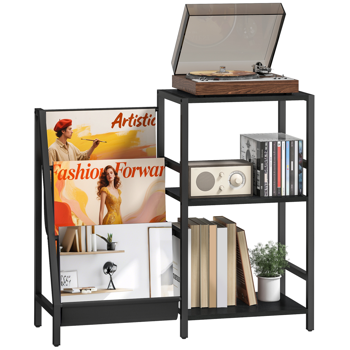 HOMCOM Record Player Stand 3 Tier Side Table with Vinyl Storage for Home Audio Enthusiasts by HOMCOM
