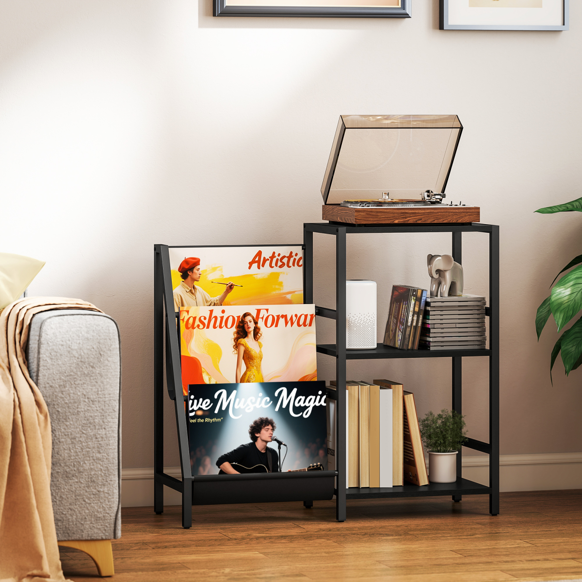 HOMCOM Record Player Stand 3 Tier Side Table with Vinyl Storage for Home Audio Enthusiasts by HOMCOM