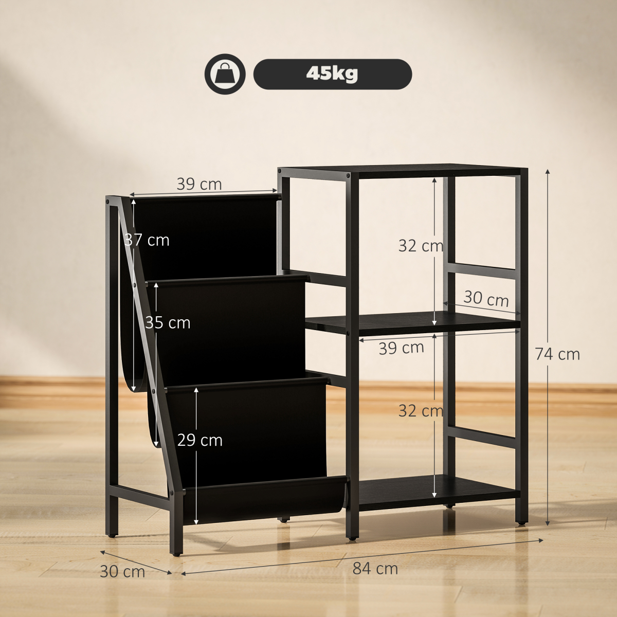 HOMCOM Record Player Stand 3 Tier Side Table with Vinyl Storage for Home Audio Enthusiasts by HOMCOM