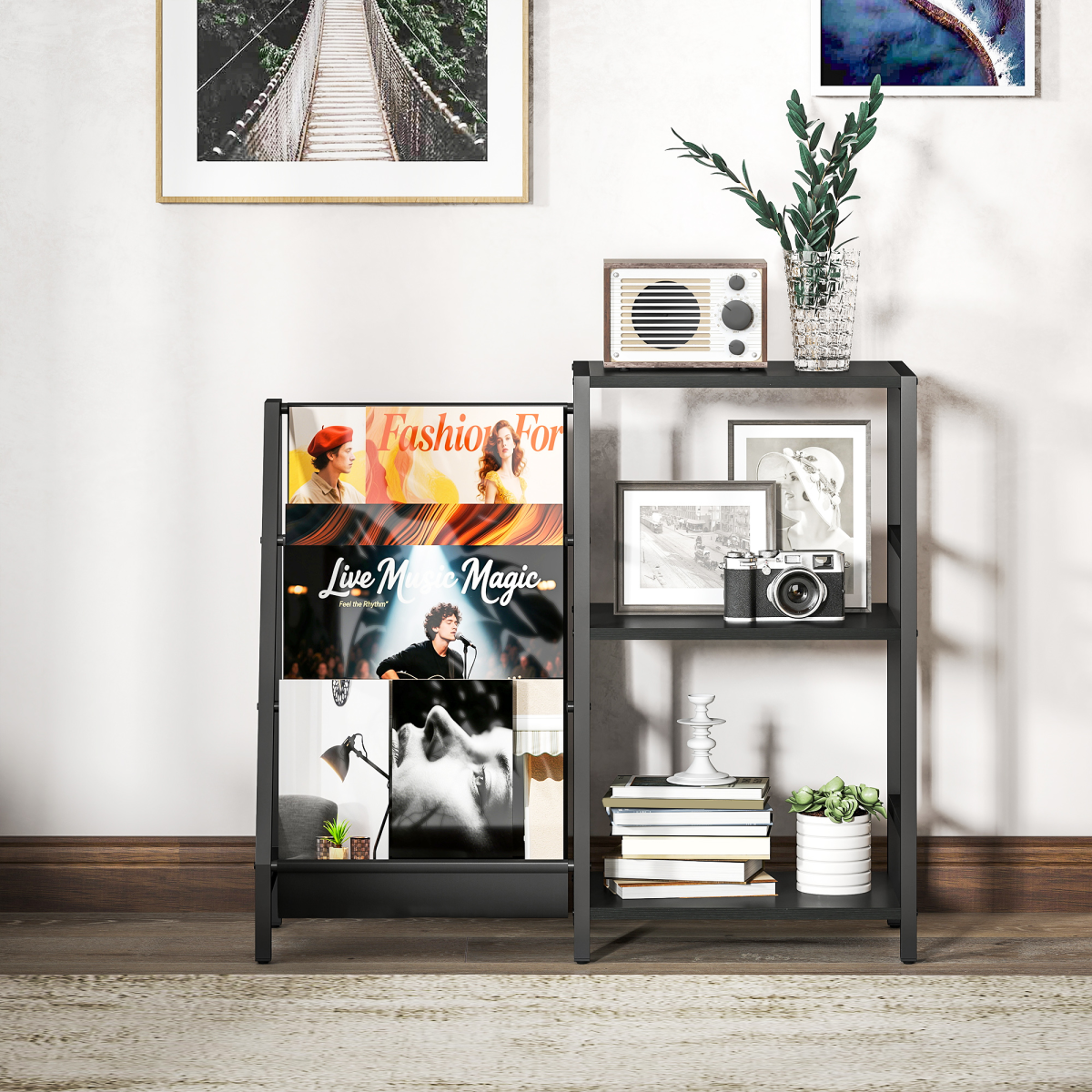 HOMCOM Record Player Stand 3 Tier Side Table with Vinyl Storage for Home Audio Enthusiasts by HOMCOM