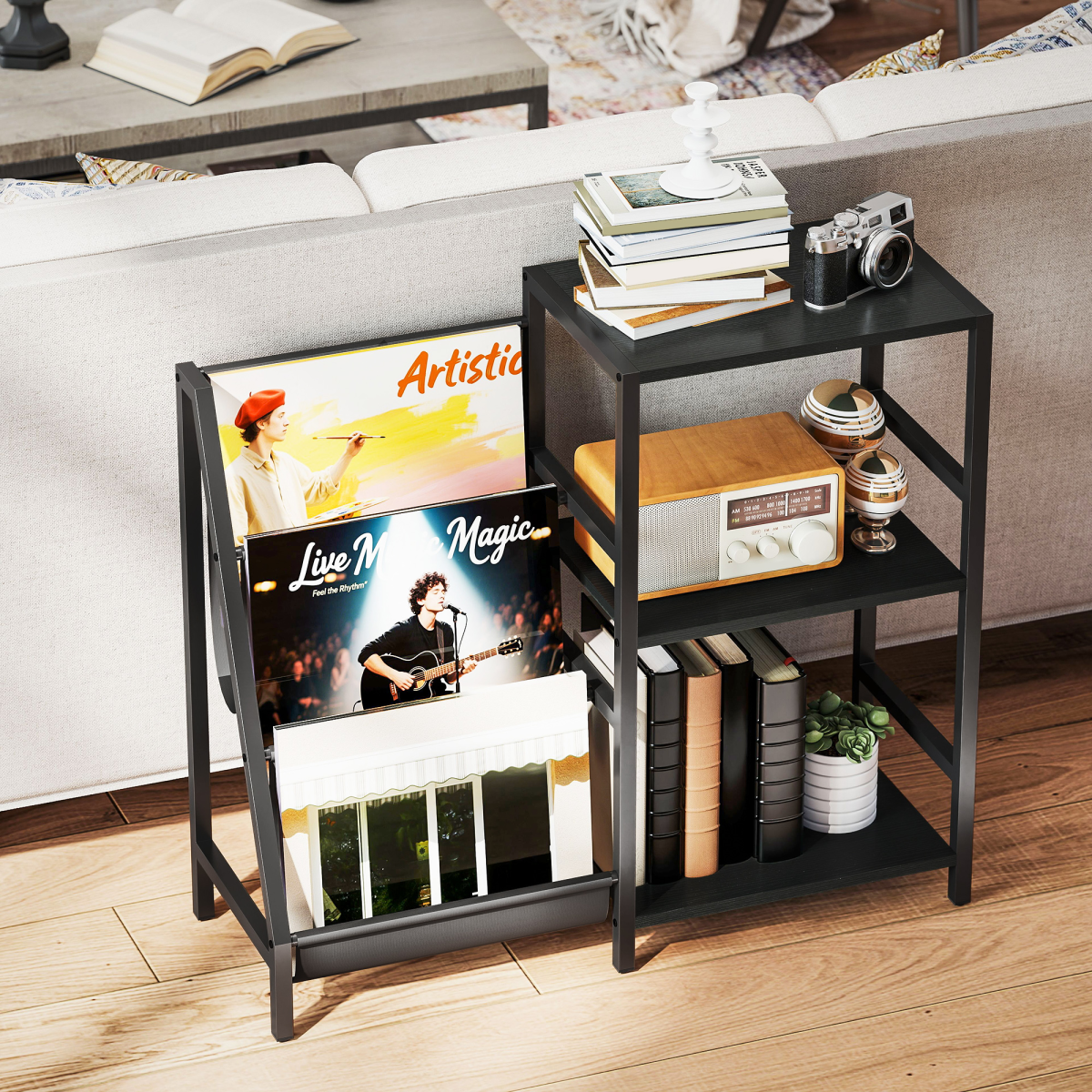 HOMCOM Record Player Stand 3 Tier Side Table with Vinyl Storage for Home Audio Enthusiasts by HOMCOM