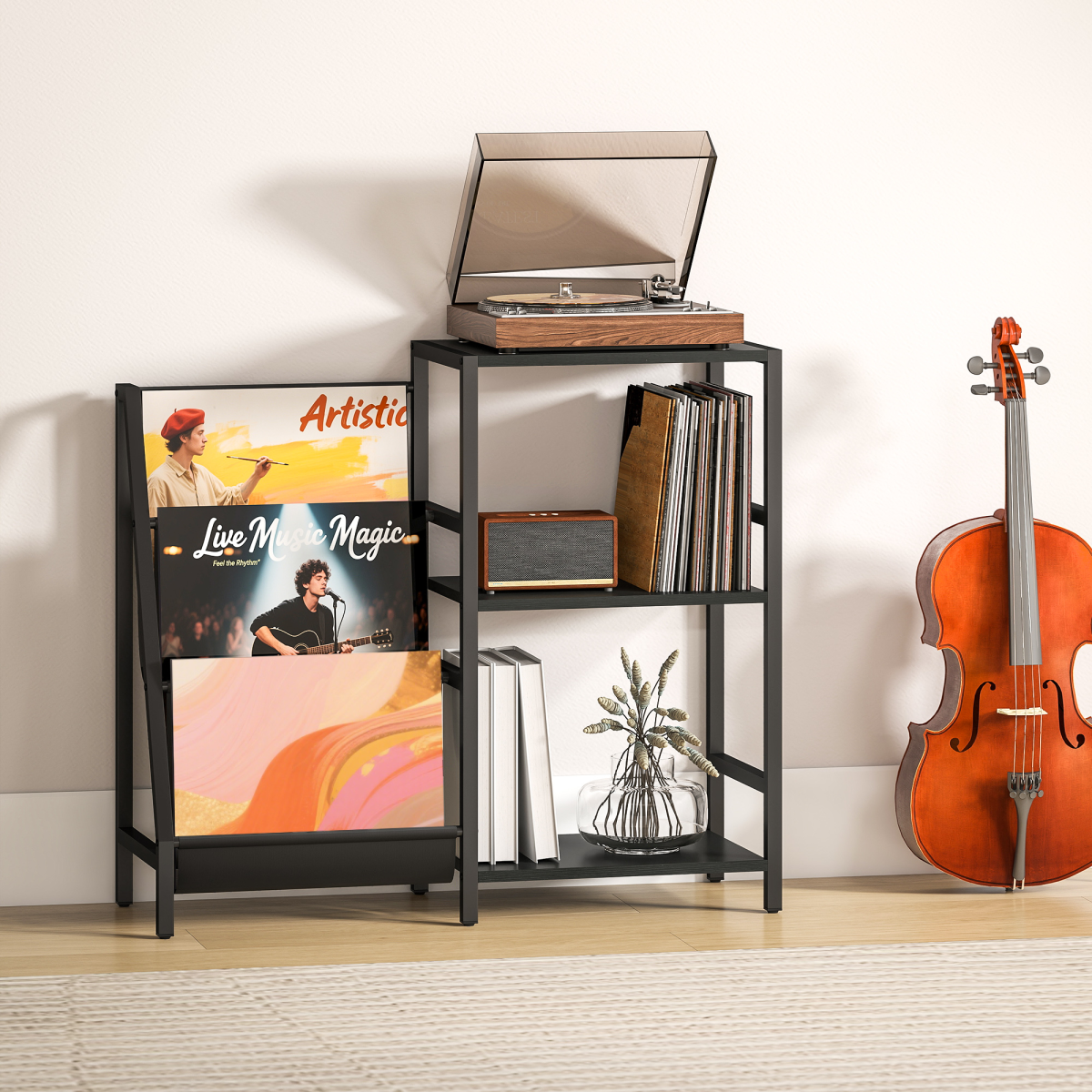 HOMCOM Record Player Stand 3 Tier Side Table with Vinyl Storage for Home Audio Enthusiasts by HOMCOM
