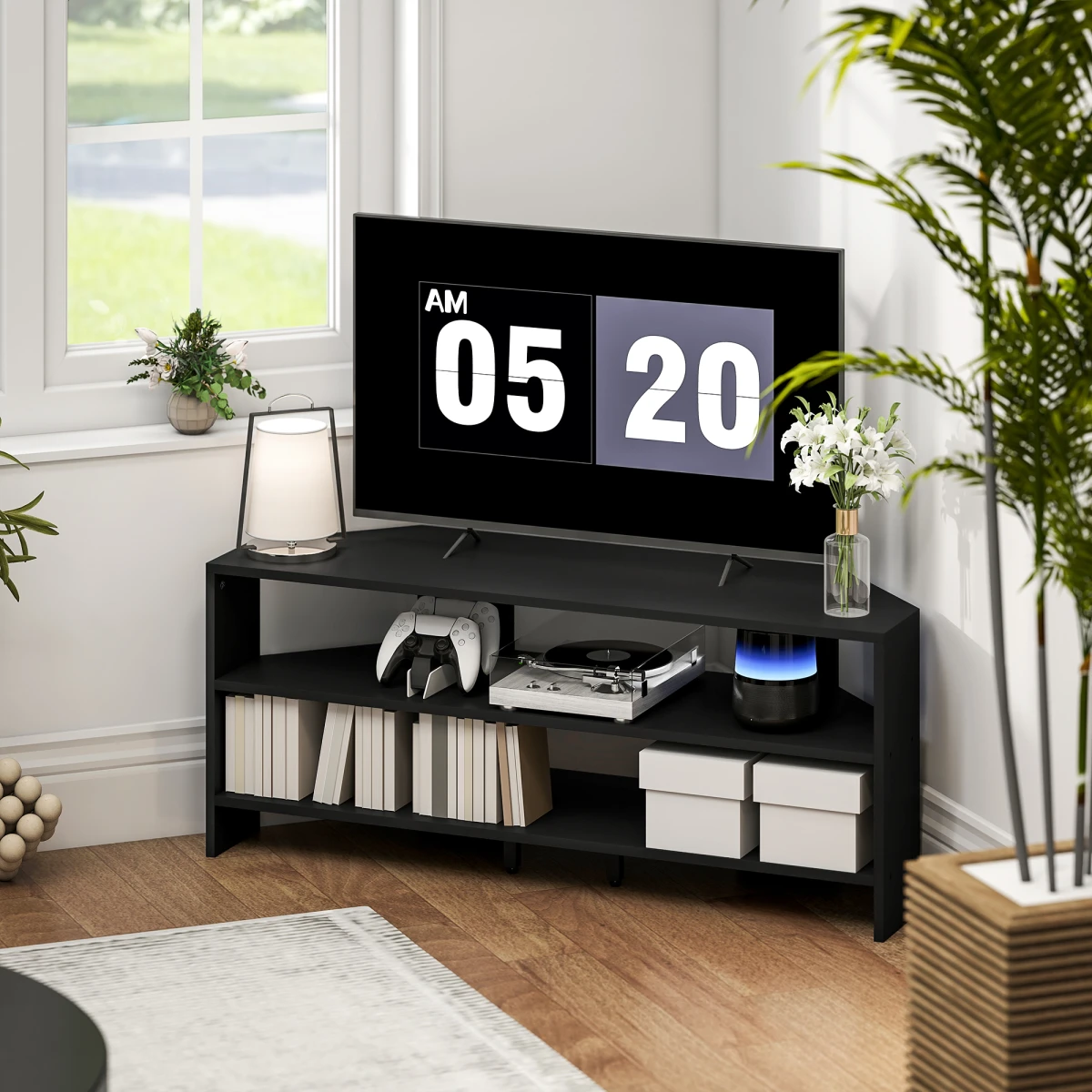 HOMCOM Corner TV Stand 47 Inch TV Open Shelves Living Room by HOMCOM