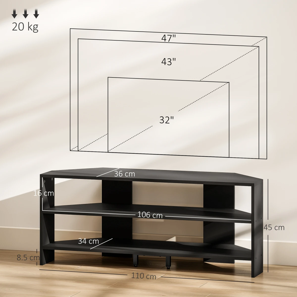 HOMCOM HOMCOM Corner TV Stand 47 Inch TV Open Shelves Living Room - TV Unit